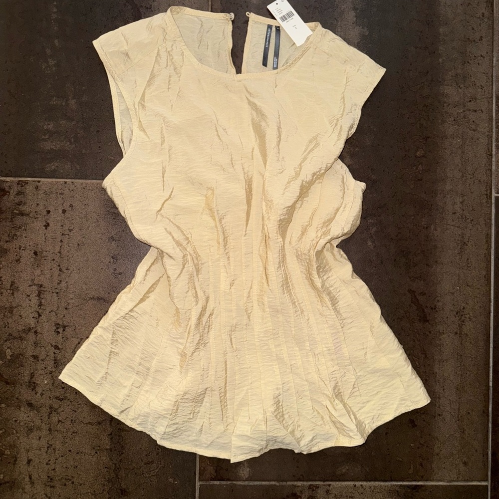 Anthropologie Beige Textured Cap Sleeve Blouse - Picture 5 of 8